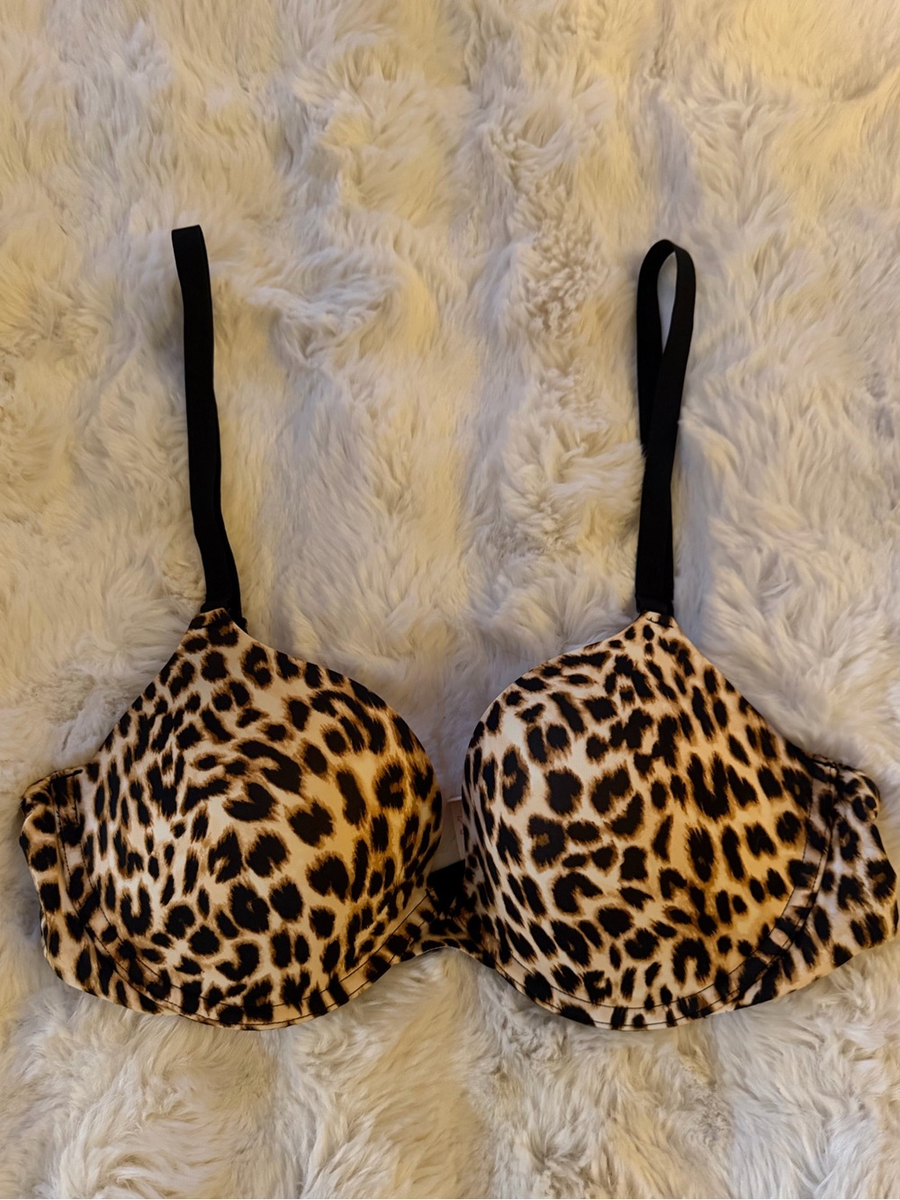 New 36C Victoria's Secret Leopard Print Bra - Black Straps, Tan & Brown Print